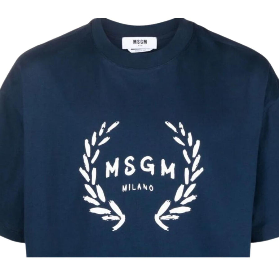 MSGM Logo Print Navy T-Shirt