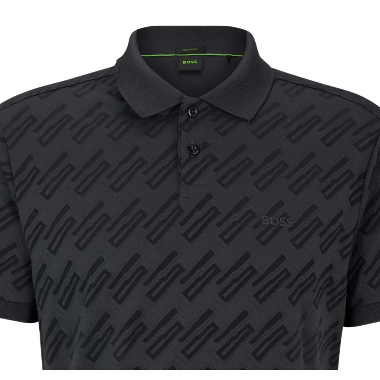 BOSS Pirax Monogram Jacquard Dark Grey Polo Shirt
