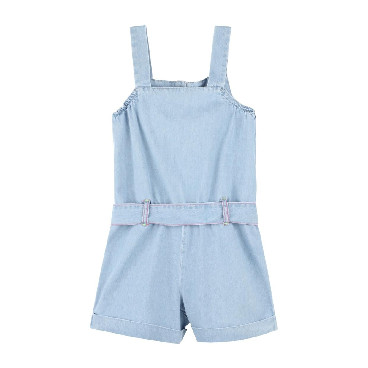 Billieblush Kids Embroidered Denim Strappy Playsuit