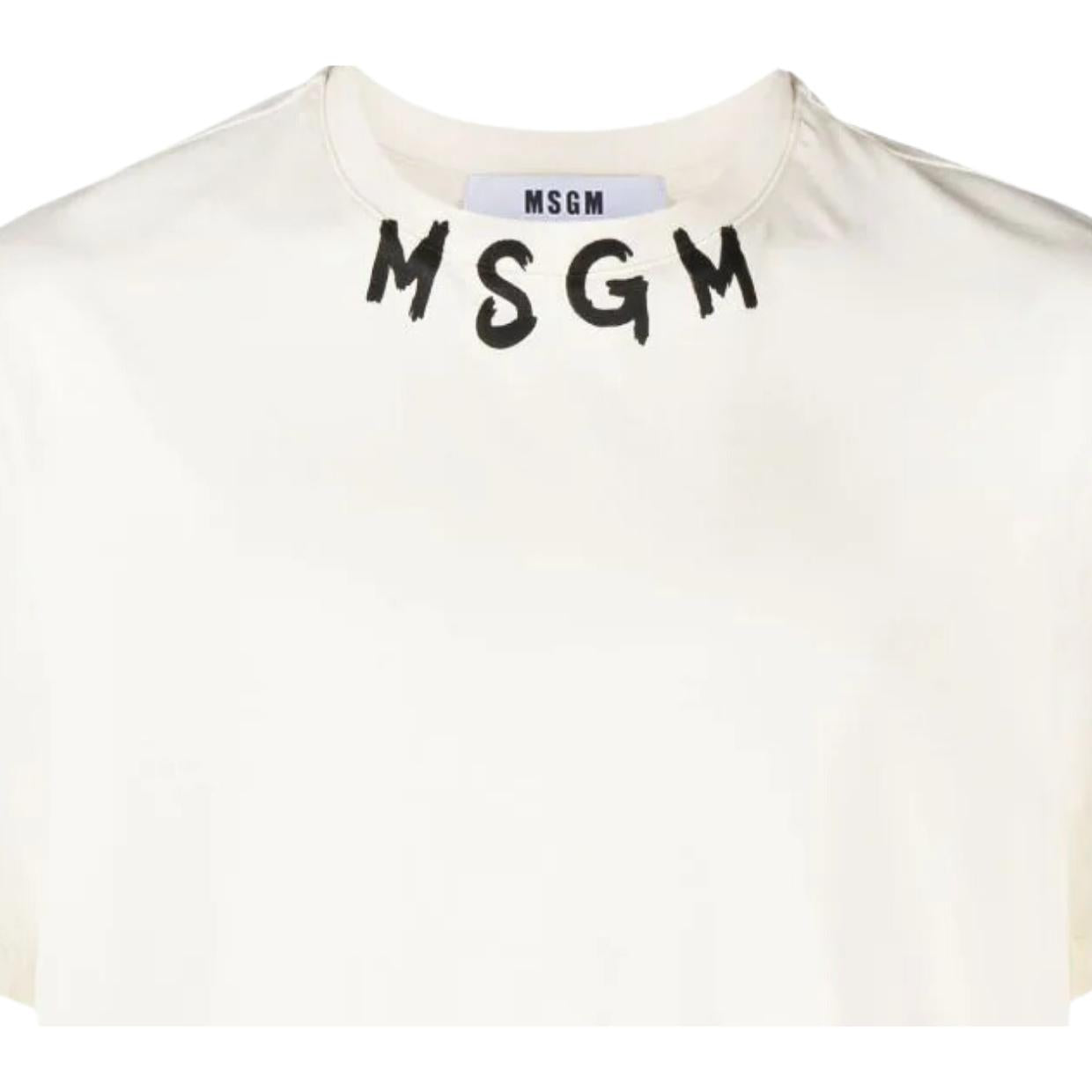 MSGM Brushstroke Collar Logo Ivory T-Shirt