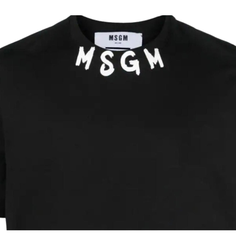 MSGM Brushstroke Collar Logo Black T-Shirt
