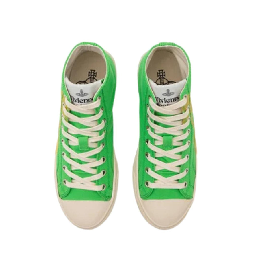 Vivienne Westwood Plimsoll Green/Yellow High Top Canvas Trainers