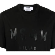 MSGM Brushed Effect Logo Black T-Shirt