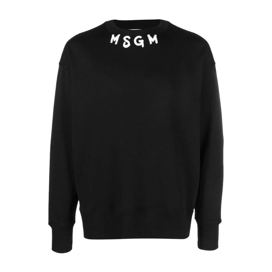 MSGM Print Collar Logo Black Sweatshirt