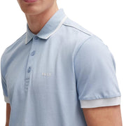 BOSS Paddy 1 Contrast Logo & Stripes Light Blue Polo Shirt