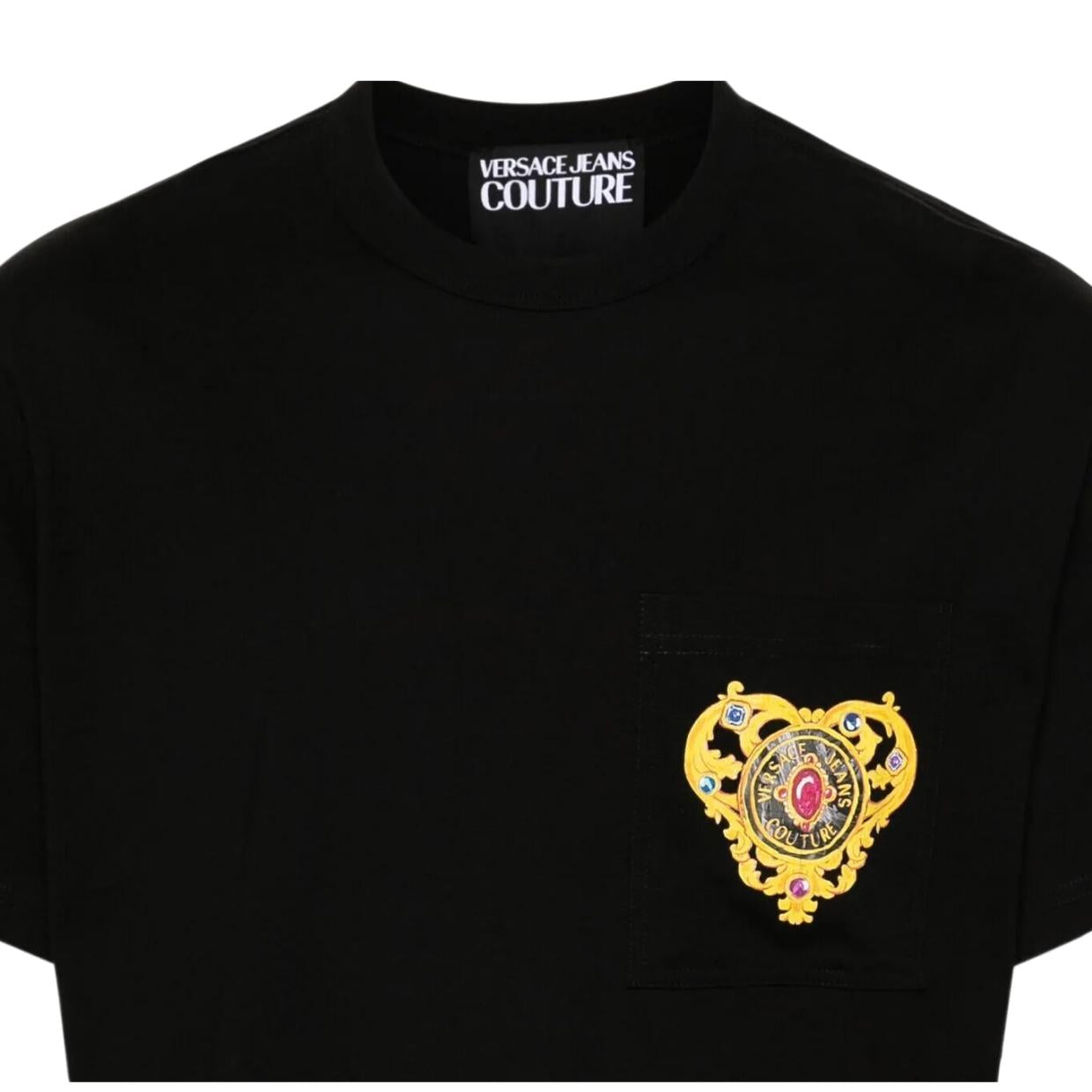 Versace Jeans Couture Heart Couture Print Chest Pocket Black T-Shirt