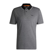 BOSS Logo Print Oxford-Pique Black Polo Shirt