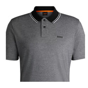 BOSS Logo Print Oxford-Pique Black Polo Shirt