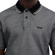 BOSS Logo Print Oxford-Pique Black Polo Shirt