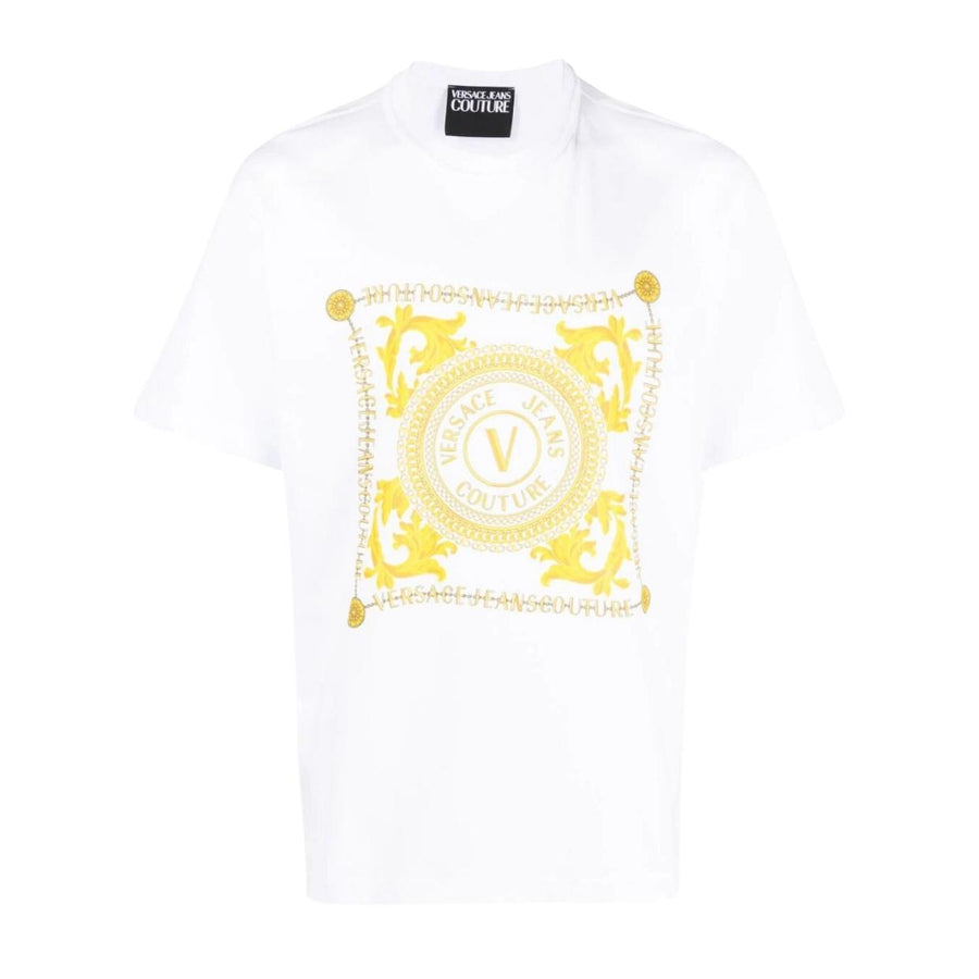 Versace Jeans Couture Chain-Link Emblem Logo White T-Shirt