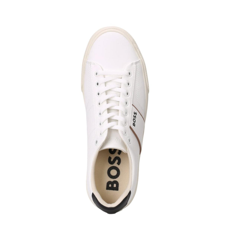 BOSS White Aiden Contrast Logo Lace Up Cupsole Trainers