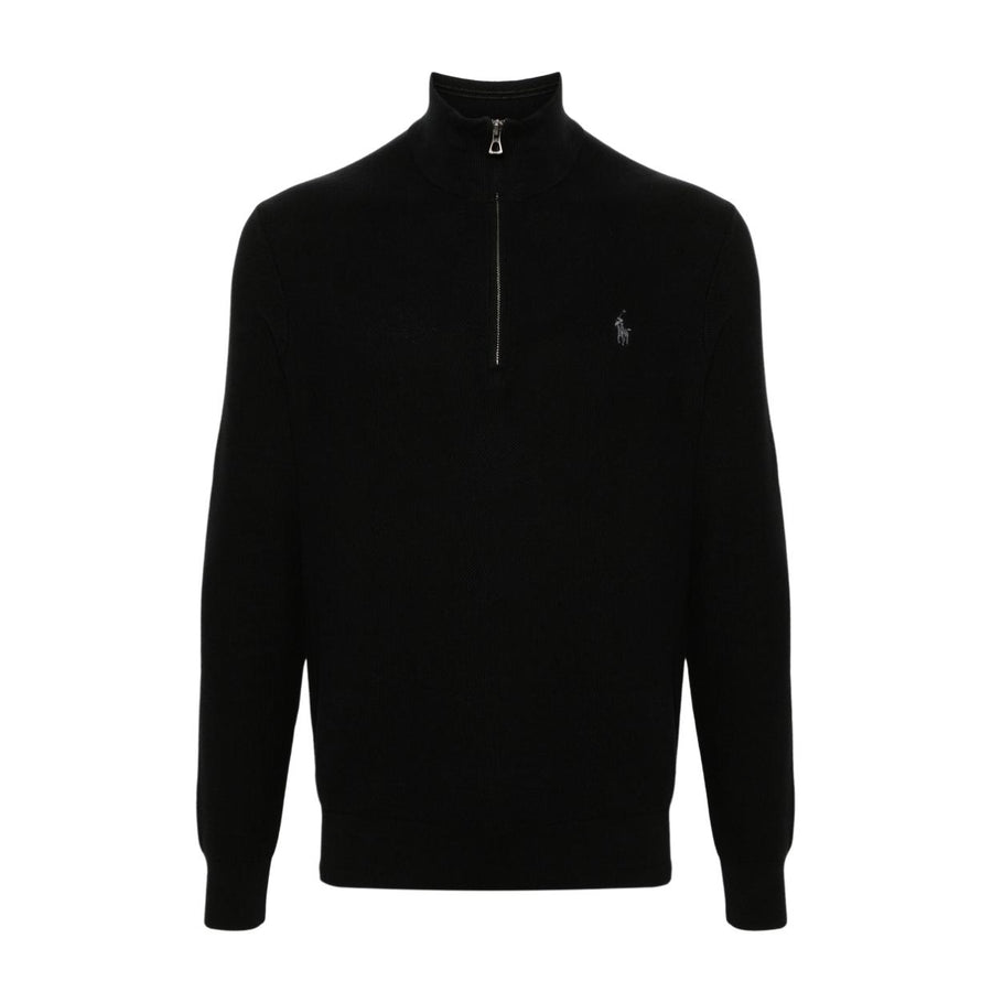 Polo Ralph Lauren Mesh-Knit Half Zip Black Sweater