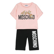 Moschino Kids Teddy Bear Logo Pink/Black Two Piece Shorts Set
