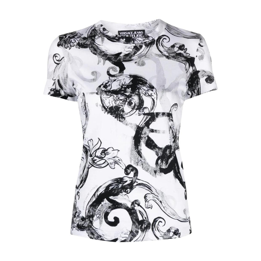 Versace Jeans Couture Watercolour Barocco Logo White T-Shirt