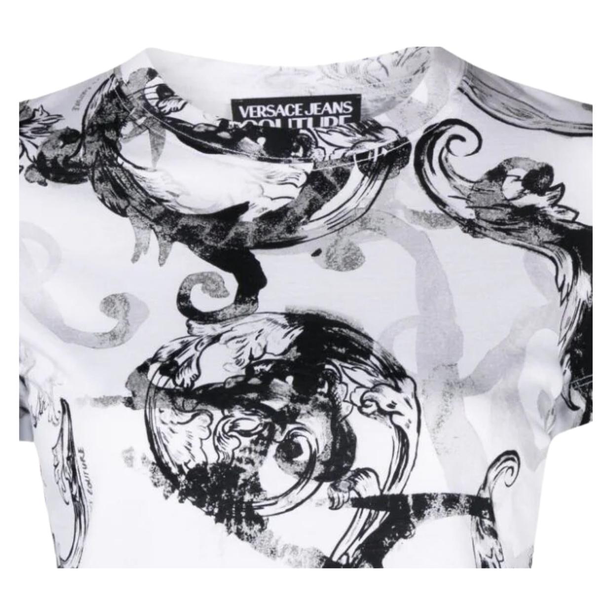 Versace Jeans Couture Watercolour Barocco Logo White T-Shirt