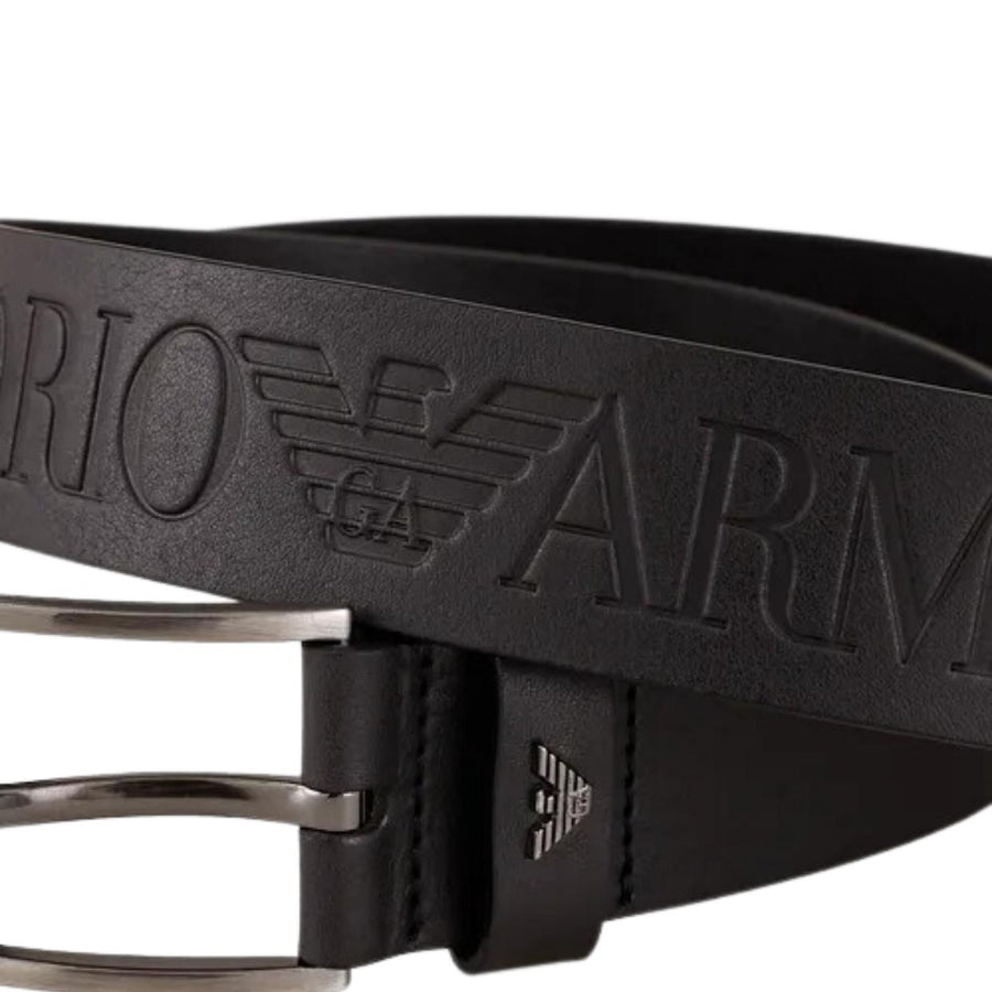 Emporio Armani Black Tumbled Leather Belt