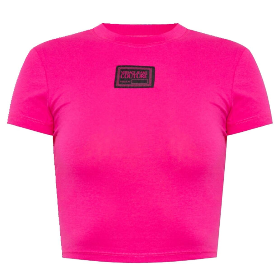 Versace Jeans Couture Piece Number Logo Patch Pink Crop Top
