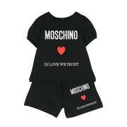 Moschino Baby Embroidered Logo Black Two Piece Shorts Set