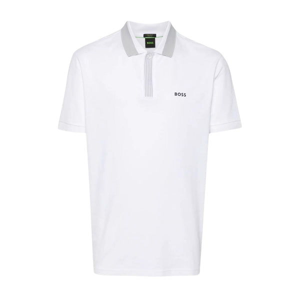 BOSS Paddy 3 Logo Print White Polo Shirt Retro Designer Wear