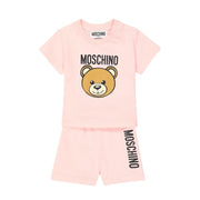 Moschino Baby Teddy Bear Logo Pink Two Piece Shorts Set