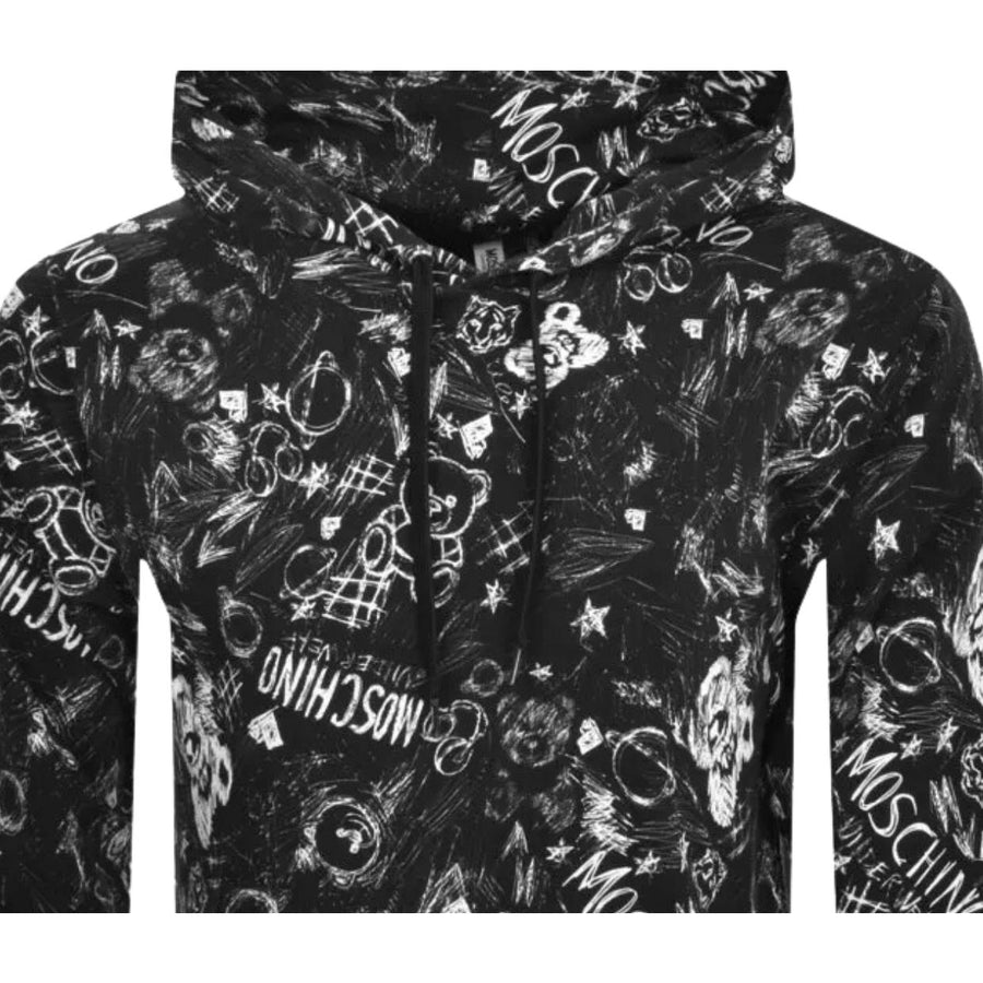 Moschino Underwear All-Over Graphic Logo Black Hoodie
