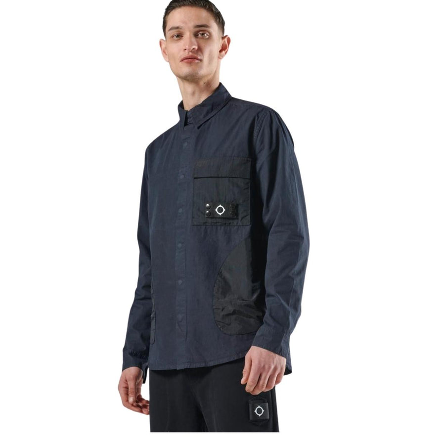 MA.STRUM Ink Navy Logo Badge Overshirt