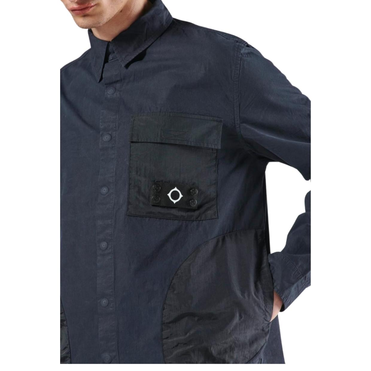 MA.STRUM Ink Navy Logo Badge Overshirt