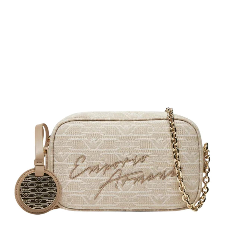 Emporio Armani Jacquard All-Over Monogram Beige Camera Bag