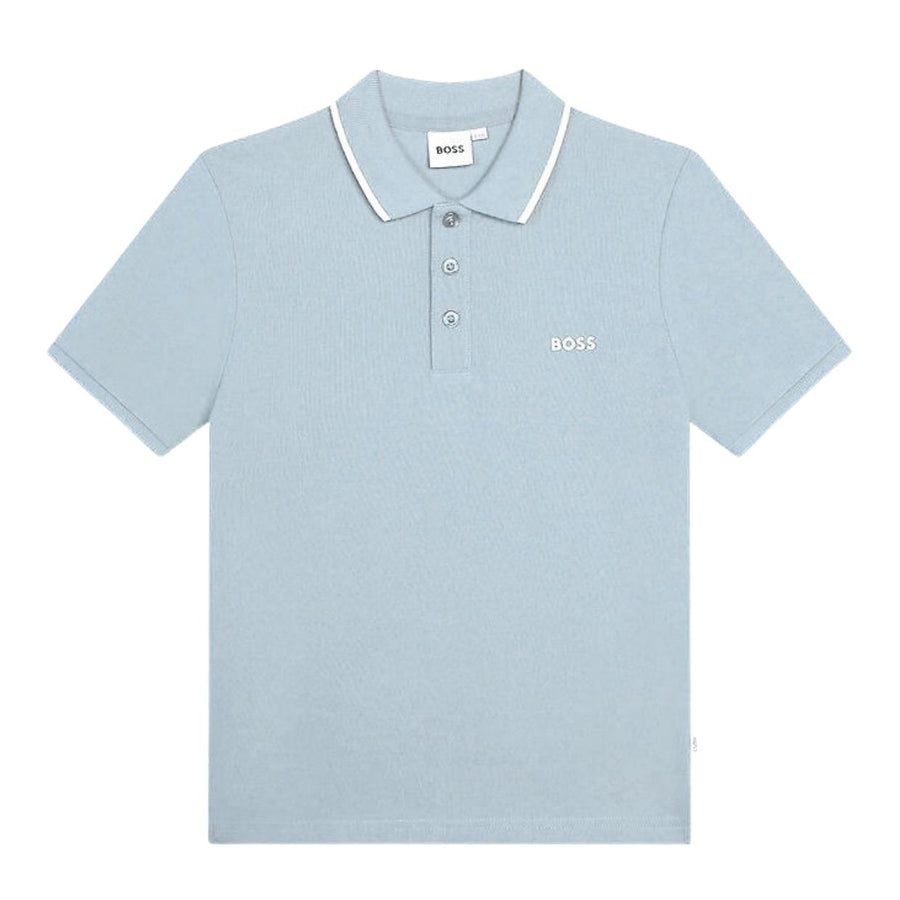 BOSS Kids Print Logo Short Sleeve Pale Blue Polo Shirt