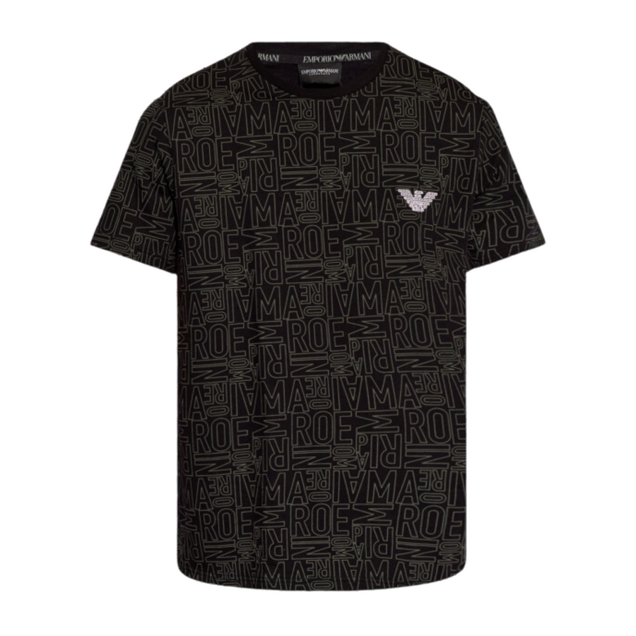 Emporio Armani Bodywear All-Over Logo Lettering Dark Navy T-Shirt