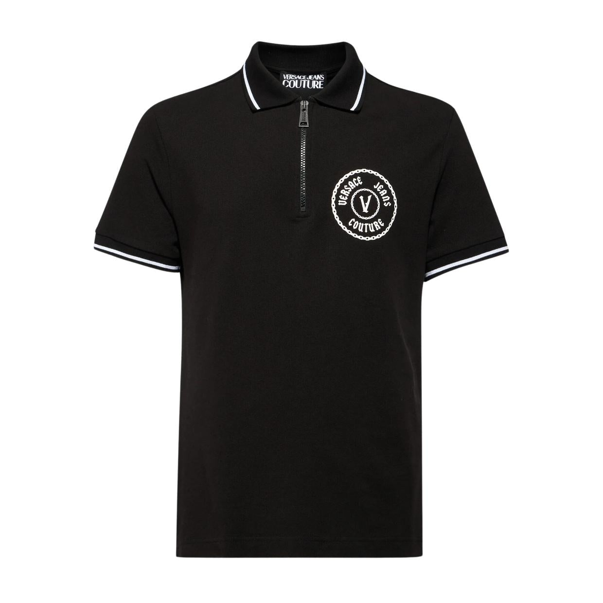 Versace Jeans Couture V Emblem Chain Logo Black Polo Shirt Retro Designer Wear