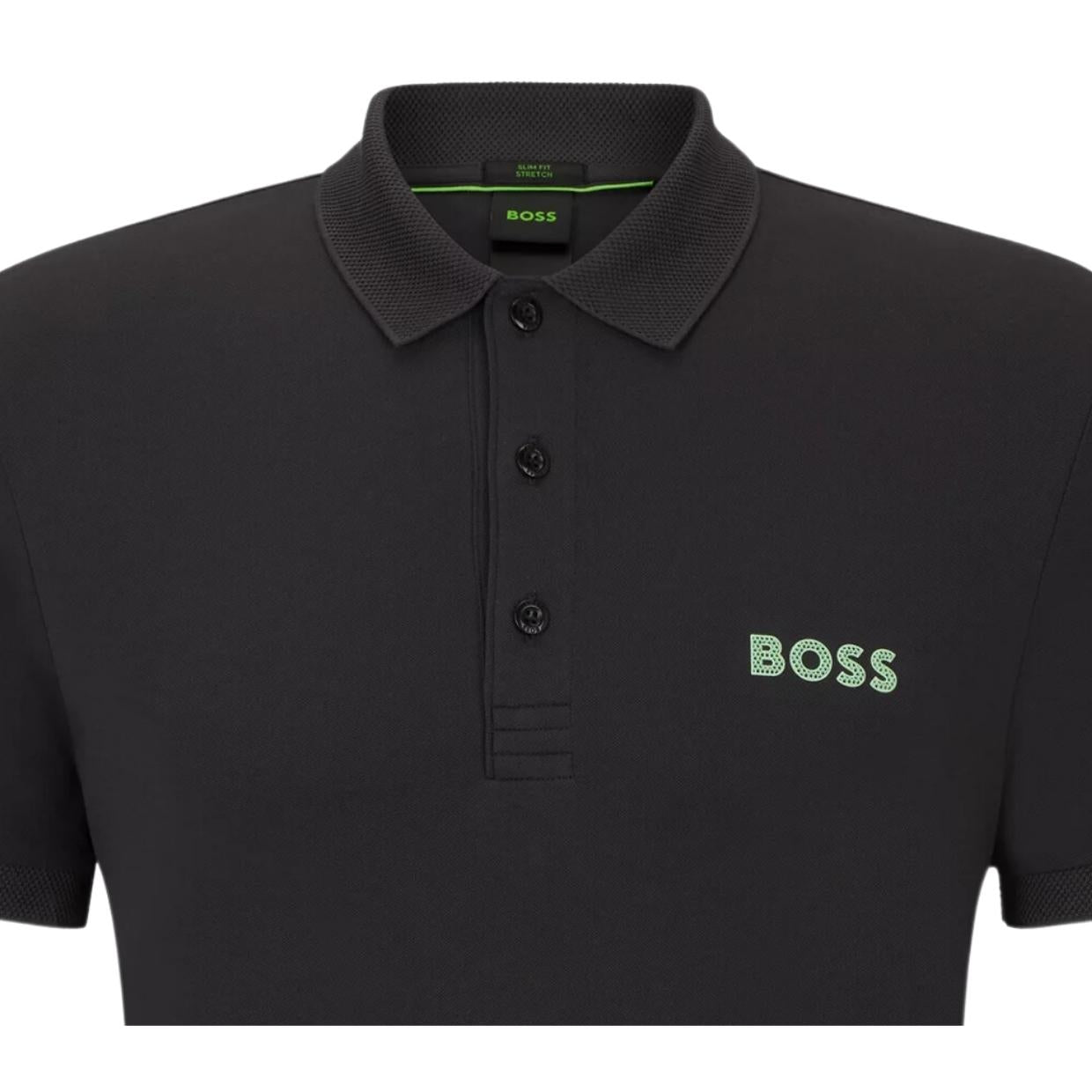 BOSS Mesh Logo Paule Slim Fit Dark Grey Polo Shirt