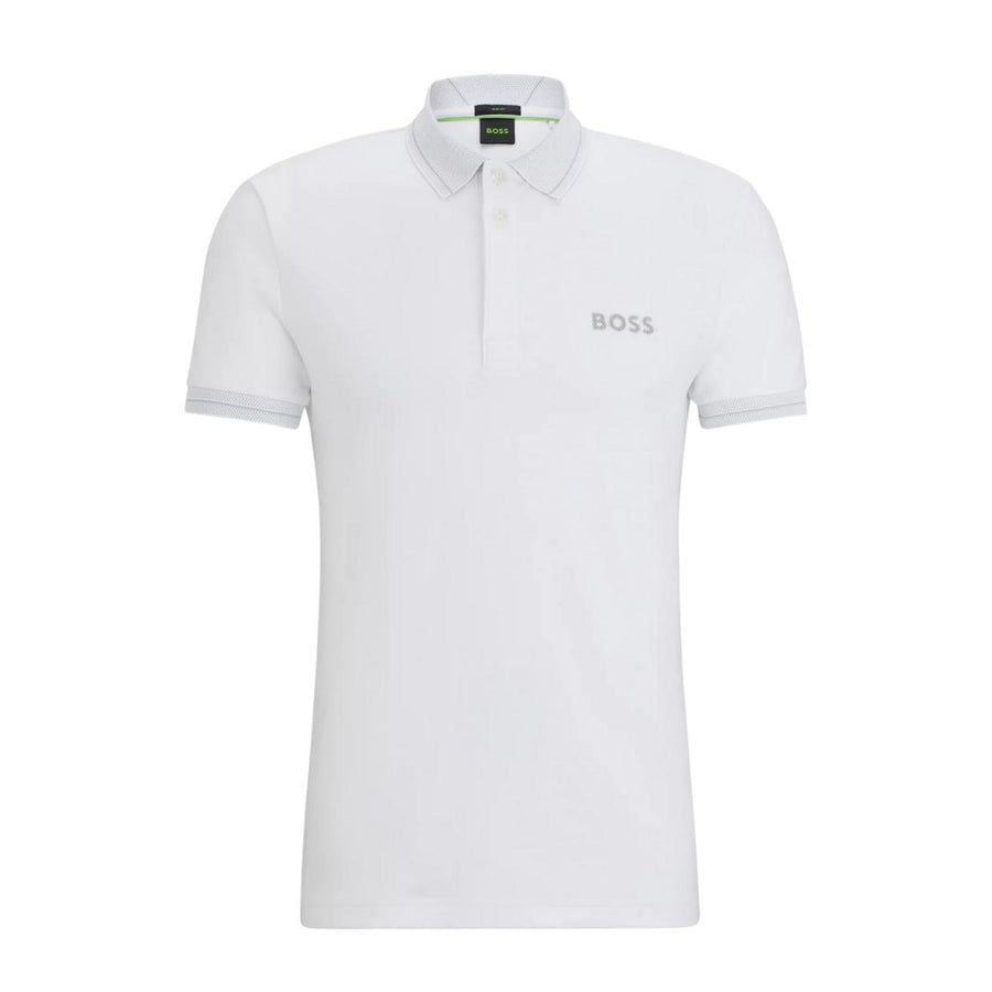 BOSS Mesh Logo Paule 1 Slim Fit White Polo Shirt
