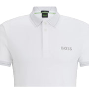 BOSS Mesh Logo Paule 1 Slim Fit White Polo Shirt