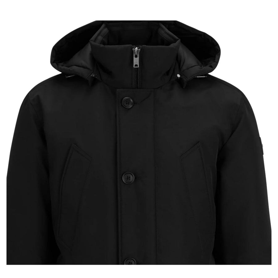 BOSS Oslass Ottoman Fabric Hooded Black Parka Jacket