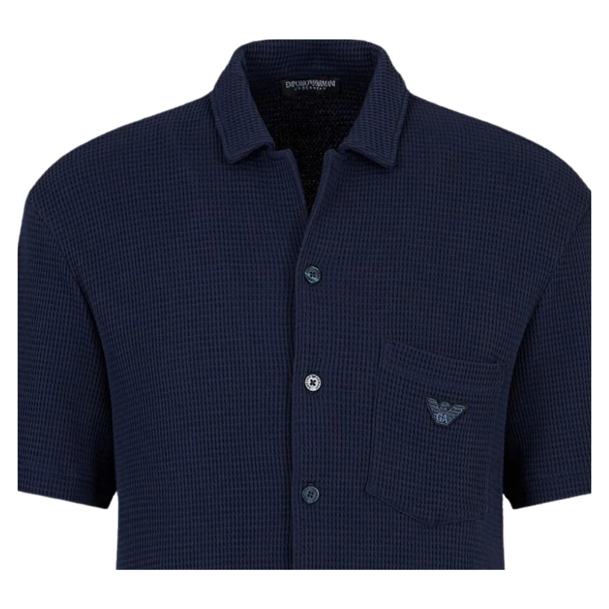 Emporio Armani Bodywear Navy Waffle-Jersey Collar Shirt