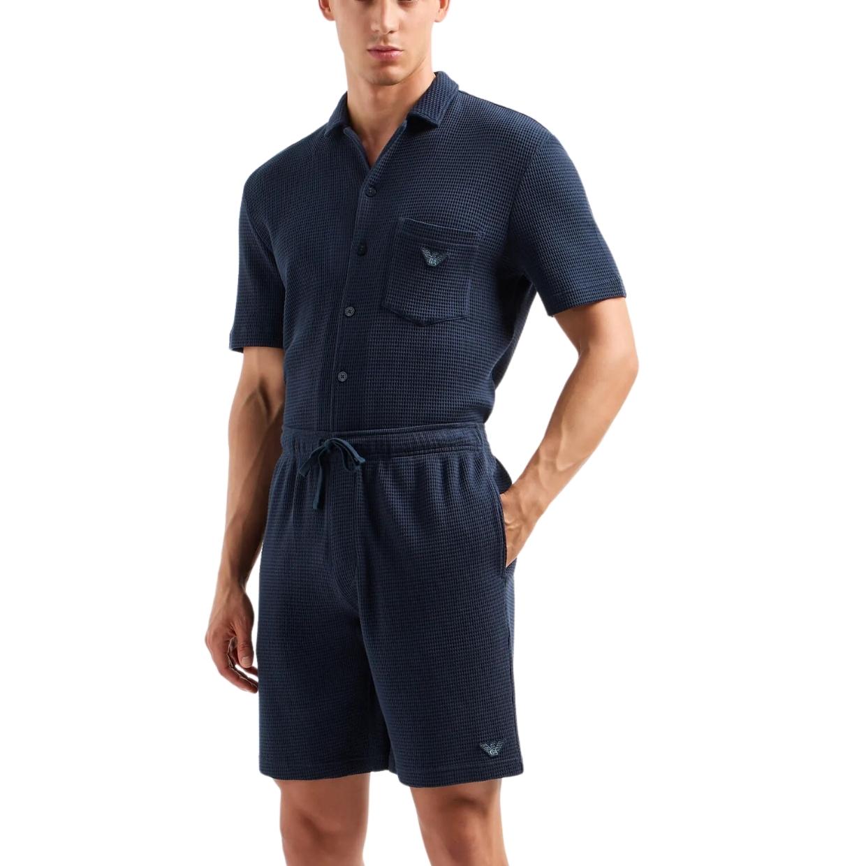 Emporio Armani Bodywear Waffle-Jersey Navy Shorts