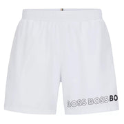BOSS Dolphin Repeat Logo White Swim Shorts