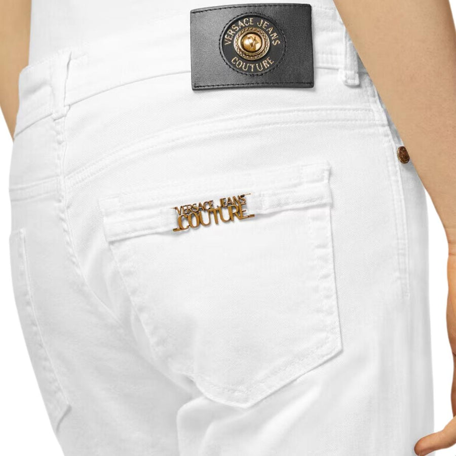 Versace Jeans Couture Gold Tone Hardware Logo White Skinny Fit Denim Jeans