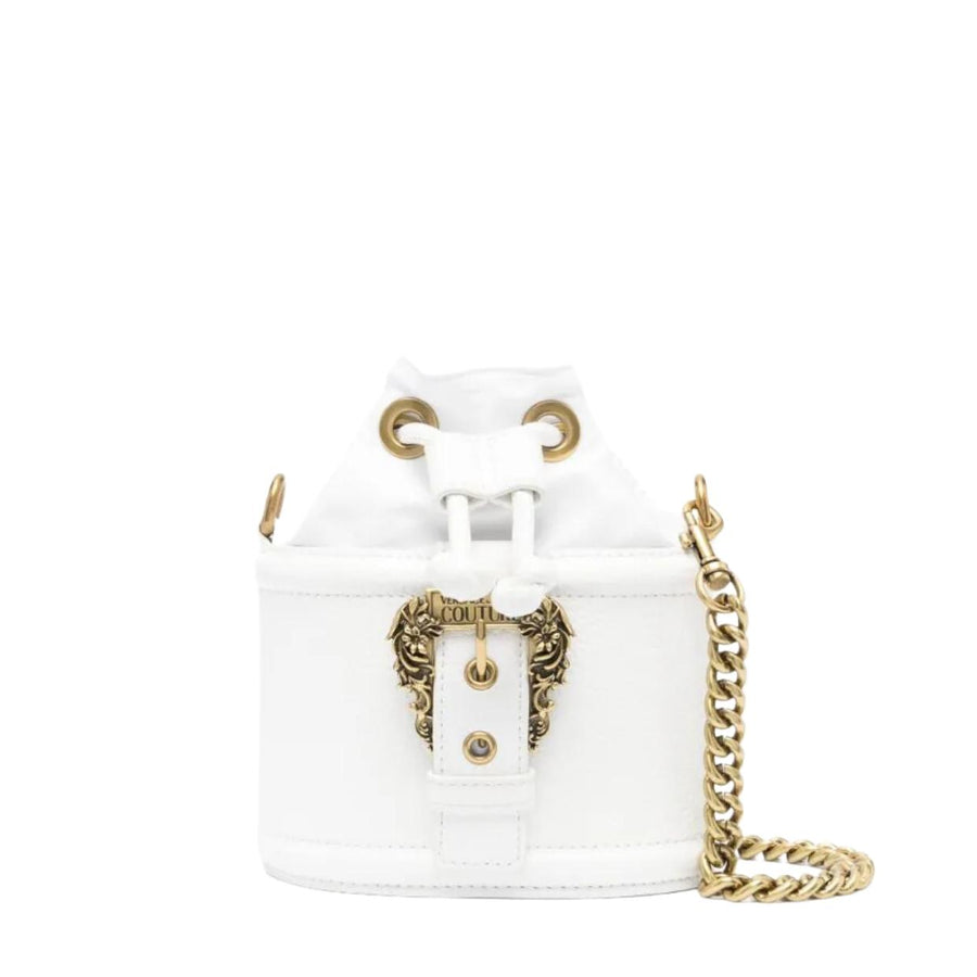 Versace Jeans Couture Buckle Logo White Bucket Bag