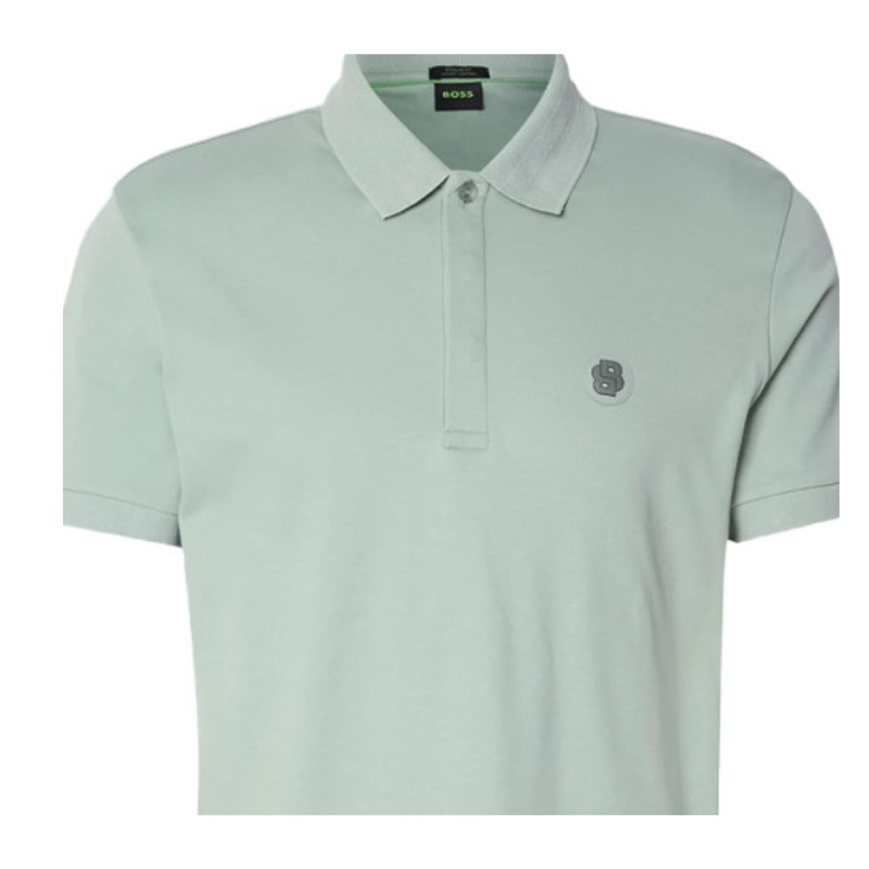 BOSS Paddy TL Double B Logo Patch Light Green Polo Shirt