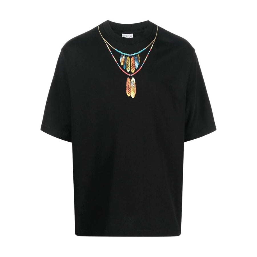 Marcelo Burlon Feathers Necklace Over T-Shirt