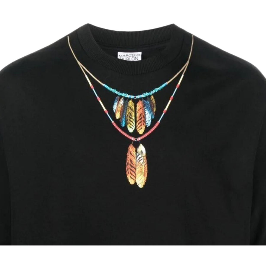 Marcelo Burlon Feathers Necklace Over T-Shirt