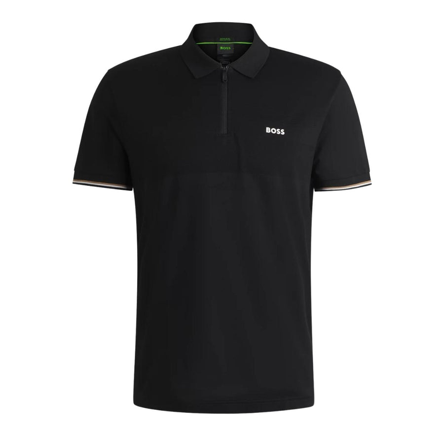 BOSS Philix Pima Structured-Cotton Half Zip Black Polo Shirt