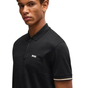 BOSS Philix Pima Structured-Cotton Half Zip Black Polo Shirt