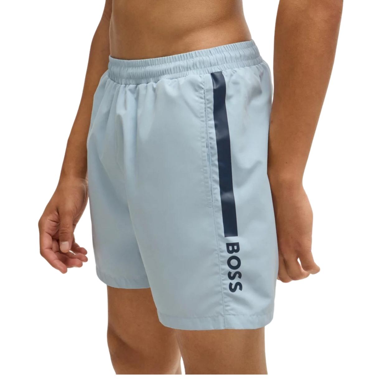 BOSS Printed Logo Light Blue Dolphin Swim Shorts