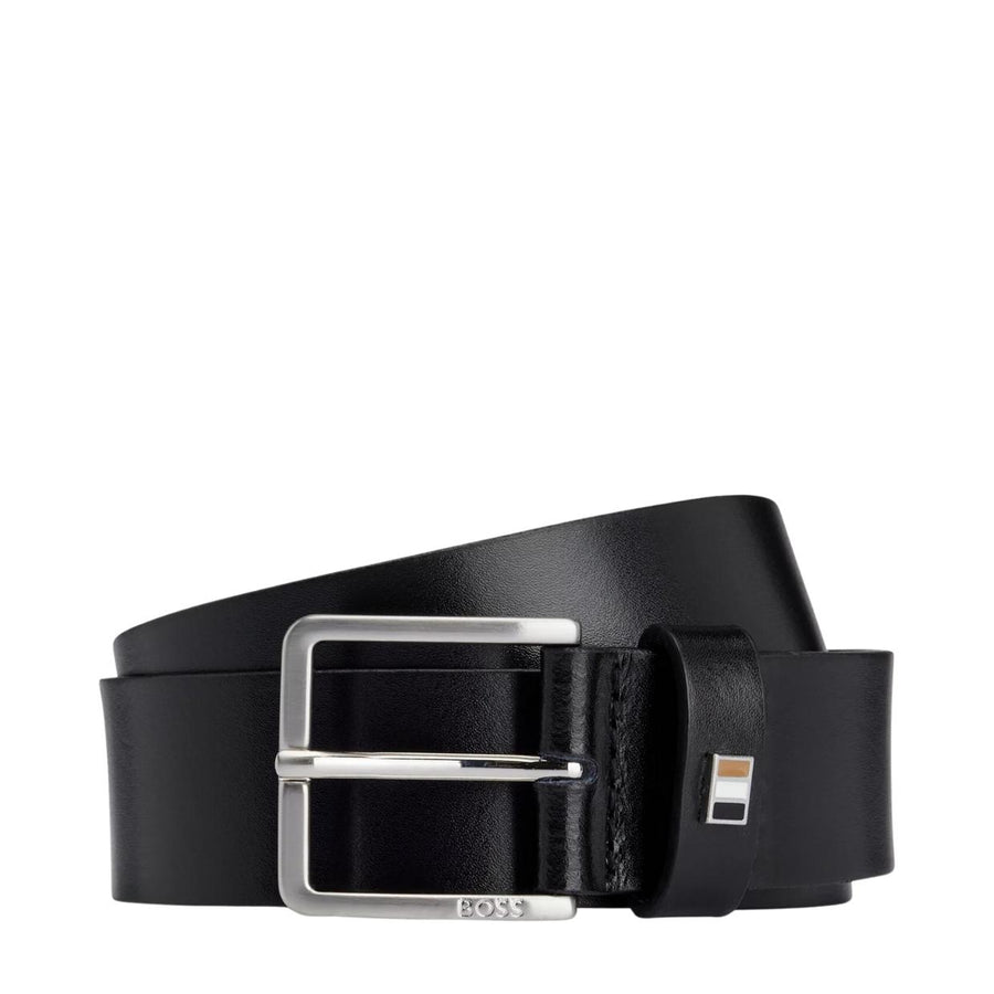 BOSS Signature Stripe Logo Black Leather Belt
