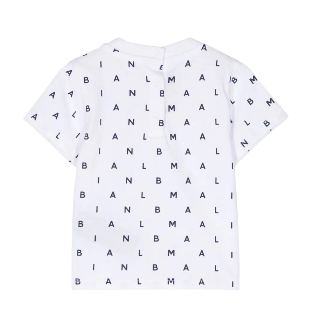 Balmain Baby Letter Logo All-Over White T-Shirt