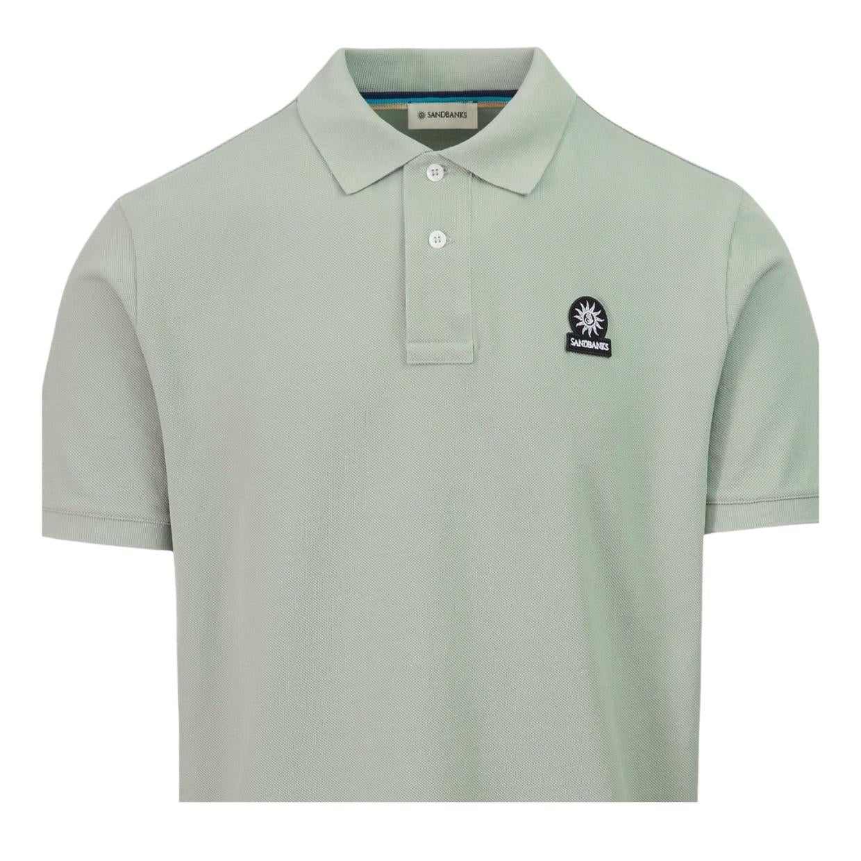 Sandbanks Badge Logo Pique Sage Polo Shirt