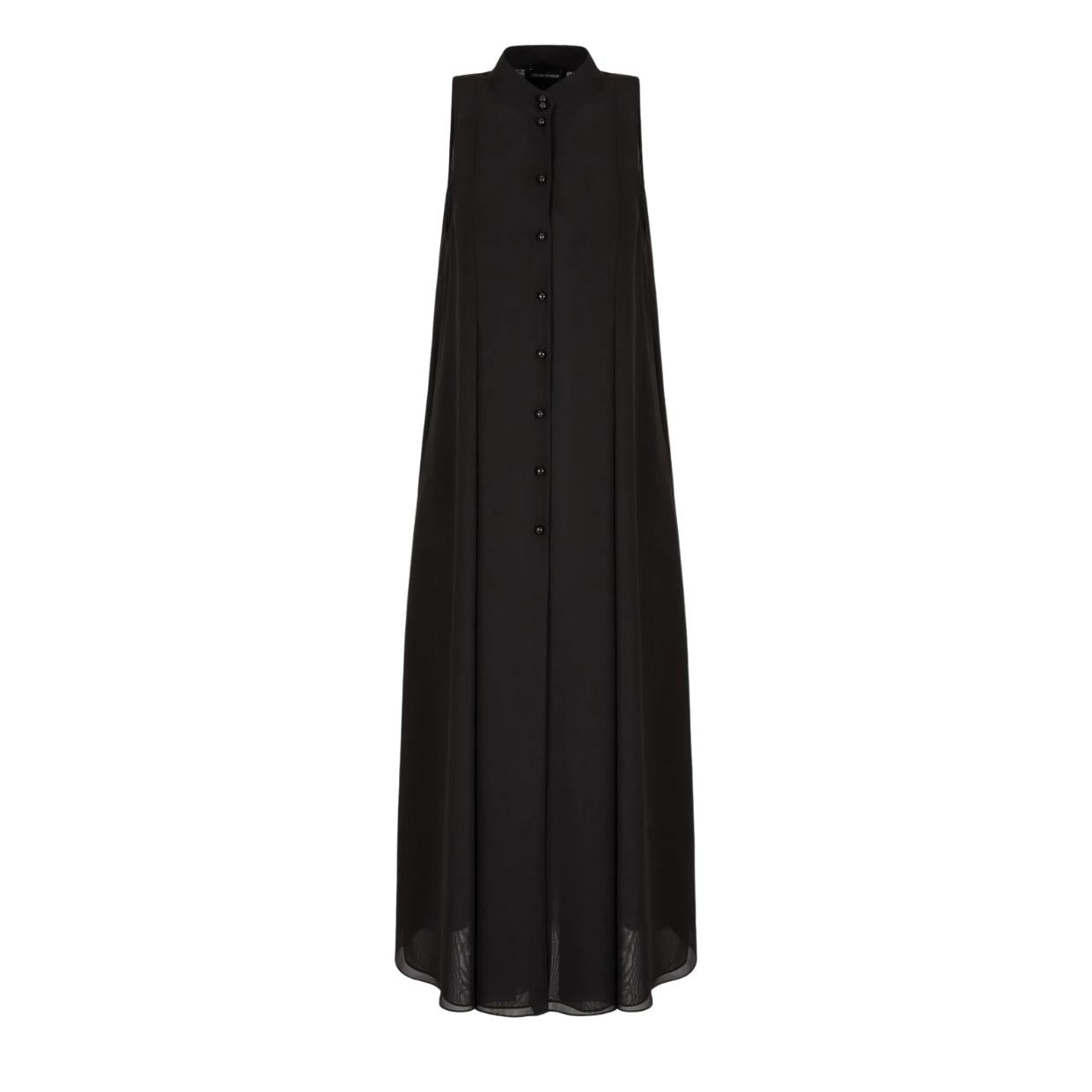 Emporio Armani Guru Collar & Flared Lines Black Georgette Long Dress